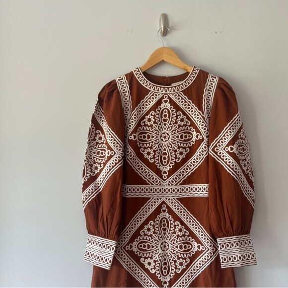 Sezane Calitta Dress in Caramel Ecru Size 6 - Picture 3 of 8